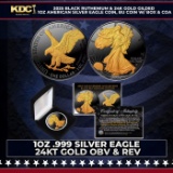 2025 Black Ruthenium & 24K Gold Gilded 1oz American Silver Eagle Coin, BU Coin w/ Box & COA Other To