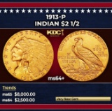 1913-p Gold Indian Quarter Eagle $2 1/2 ms64+ SEGS