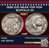 1938-d/d Buffalo Nickel Near Top Pop 5c ms67 SEGS