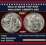 1944-d Walking Liberty Half Dollar Near Top Pop 50c ms67+ SEGS