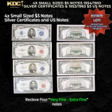 4x Small Sized $5 Notes 1934/1953 Silver Certificates & 1953/1963 $5 US Notes Grades VF/XF