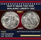 1947-p Walking Liberty Half Dollar Near Top Pop 50c ms67+ SEGS