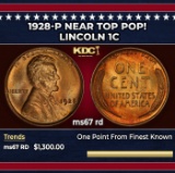 1928-p Lincoln Cent Near Top Pop! 1c ms67 rd SEGS