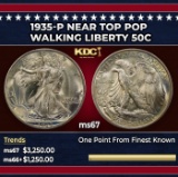 1935-p Walking Liberty Half Dollar Near Top Pop 50c ms67 SEGS
