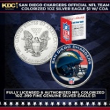 San Diego Chargers Official NFL Team Colorized 1oz Silver Eagle $1 w/ COA Other Toy