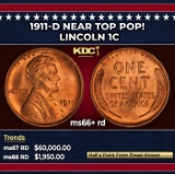1911-d Lincoln Cent Near Top Pop! 1c ms66+ rd SEGS
