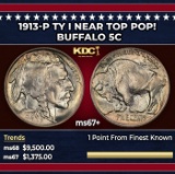 1913-p Ty I Buffalo Nickel Near Top Pop! 5c ms67+ SEGS
