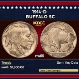 1914-d Buffalo Nickel 5c ms65 SEGS