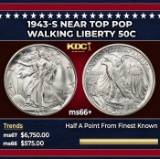 1943-s Walking Liberty Half Dollar Near Top Pop 50c ms66+ SEGS