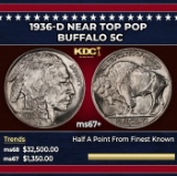 1936-d Buffalo Nickel Near Top Pop 5c ms67+ SEGS