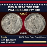 1935-d Walking Liberty Half Dollar Near Top Pop 50c ms66+ SEGS