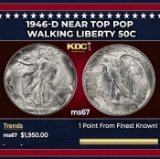 1946-d Walking Liberty Half Dollar Near Top Pop 50c ms67 SEGS