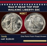 1945-p Walking Liberty Half Dollar Near Top Pop 50c ms67 SEGS