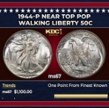 1944-p Walking Liberty Half Dollar Near Top Pop 50c ms67 SEGS