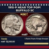 1915-p Buffalo Nickel Near Top Pop! 5c ms67 SEGS