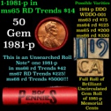 BU Shotgun Lincoln 1c roll, 1981-p 50 pcs Bank Wrapper 50c