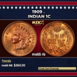 1909 Indian Cent . 1c Grades ms65 rb