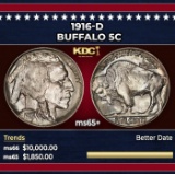 1916-d Buffalo Nickel 5c ms65+ SEGS