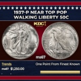 1937-p Walking Liberty Half Dollar Near Top Pop 50c ms67 SEGS