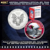 Arizona Cardinals Official NFL Team Colorized 1oz Silver Eagle $1 w/ COA Other Toy