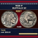 1928-p Buffalo Nickel 5c Grades ms66