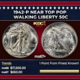 1942-p Walking Liberty Half Dollar Near Top Pop 50c ms67+ SEGS