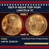 1927-p Lincoln Cent Near Top Pop! 1c ms67 rd SEGS