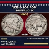 1936-d Buffalo Nickel TOP POP! 5c ms68 SEGS