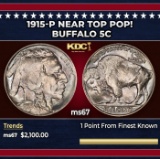 1915-p Buffalo Nickel Near Top Pop! 5c ms67 SEGS