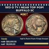 1913-d Ty I Buffalo Nickel Near Top Pop! 5c ms67+ SEGS