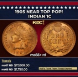1905 Indian Cent Near Top Pop! 1c ms66+ rd SEGS