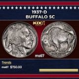 1937-d Buffalo Nickel 5c ms67 SEGS