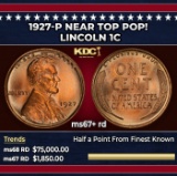 1927-p Lincoln Cent Near Top Pop! 1c ms67+ rd SEGS