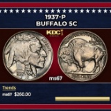 1937-p Buffalo Nickel 5c ms67 SEGS