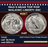 1943-s Walking Liberty Half Dollar Near Top Pop 50c ms67 SEGS