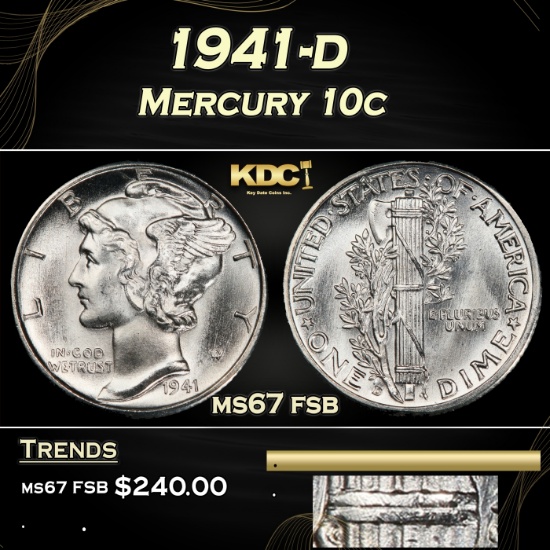 1941-d Mercury Dime 10c ms67 fsb SEGS