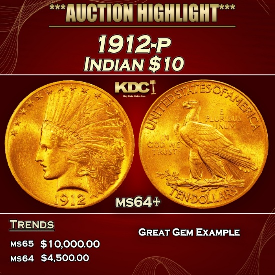 1912-p Gold Indian Eagle $10 ms64+ SEGS