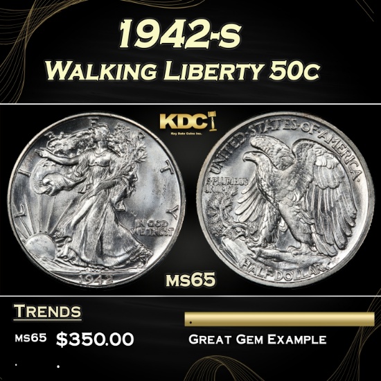 1942-s Walking Liberty Half Dollar 50c Grades ms65