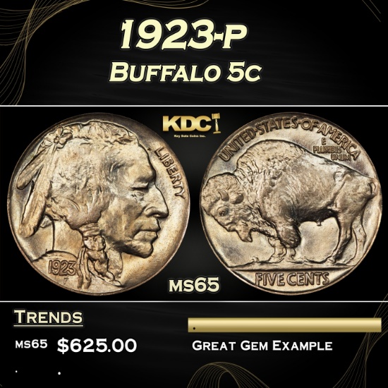 1923-p Buffalo Nickel 5c Grades ms65