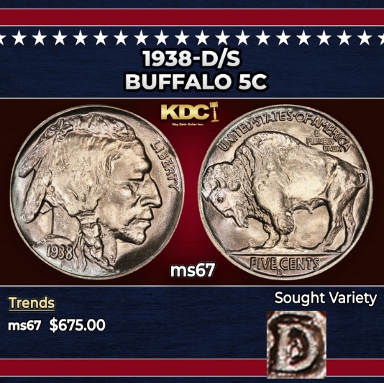 1938-d/s Buffalo Nickel 5c ms67 SEGS