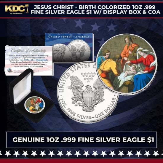Jesus Christ - Birth Colorized 1oz .999 Fine Silver Eagle $1 w/ Display Box & COA Other Toy