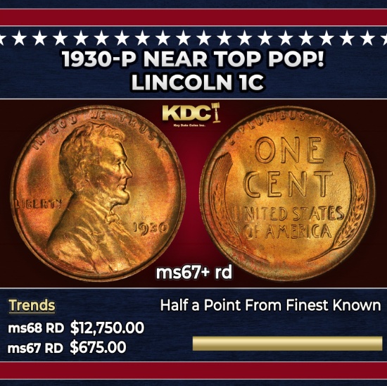 1930-p Lincoln Cent Near Top Pop! 1c ms67+ rd SEGS