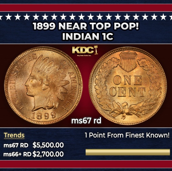 1899 Indian Cent Near Top Pop! 1c ms67 rd SEGS