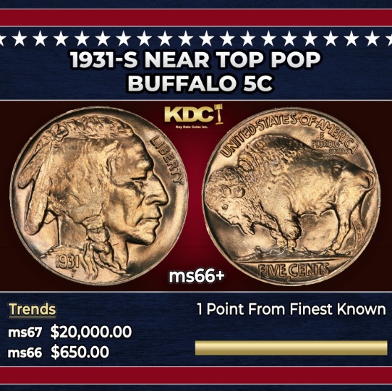1931-s Buffalo Nickel Near Top Pop 5c ms66+ SEGS