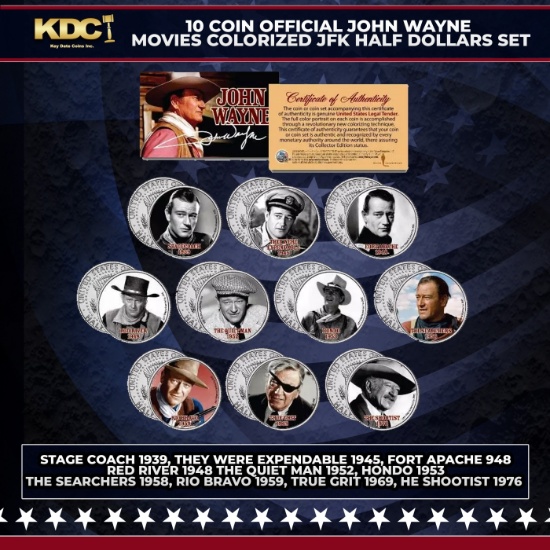 10 Coin Official John Wayne Movies Colorized JFK Half Dollars Set Other Toy