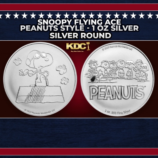 Snoopy Flying Ace Peanuts Style - 1 oz Silver Round Round