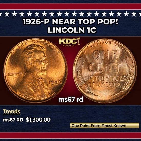 1926-p Lincoln Cent Near Top Pop! 1c ms67 rd SEGS