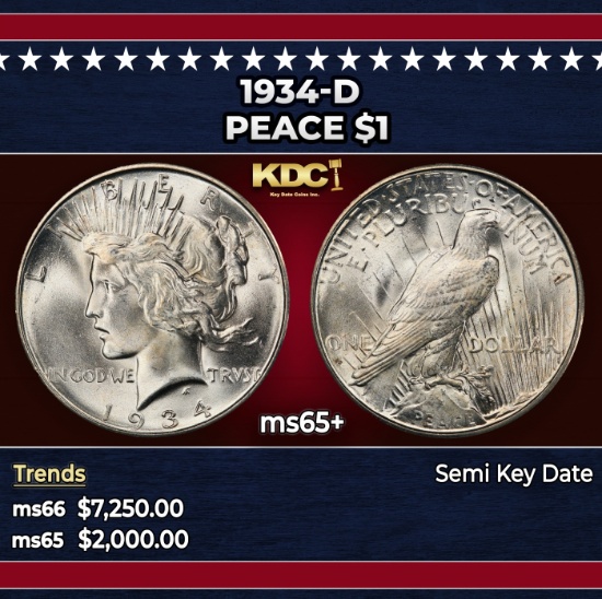 1934-d Peace Dollar $1 ms65+ SEGS