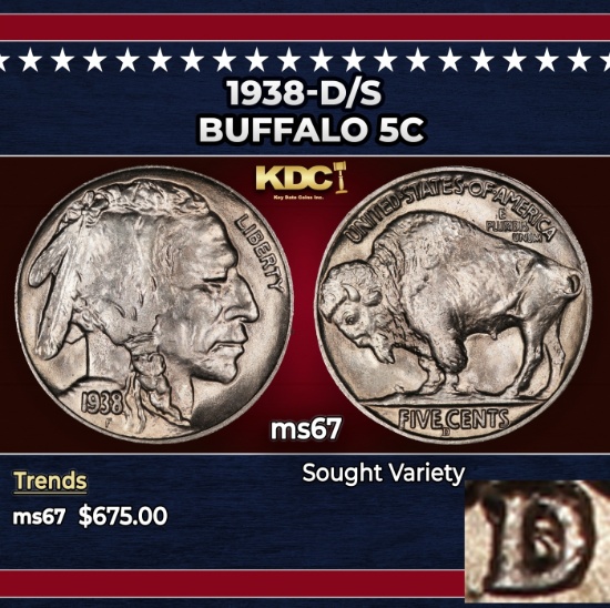 1938-d/s Buffalo Nickel 5c ms67 SEGS