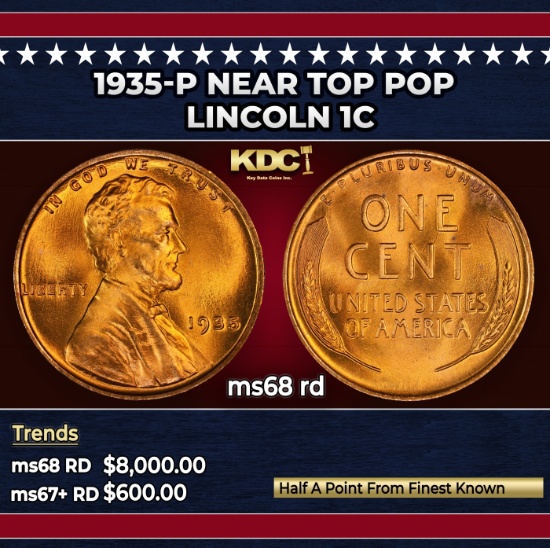 1935-p Lincoln Cent Near Top Pop 1c ms68 rd SEGS